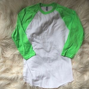 American Apparel White Neon Green Raglan Tee